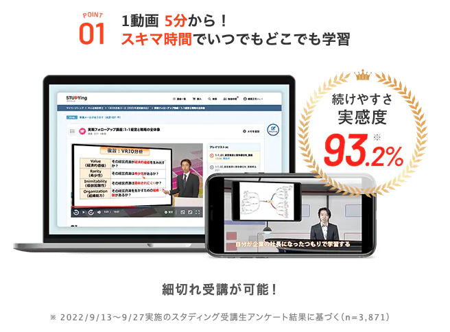 1動画 5分から！　スキマ時間でいつでもどこでも学習　細切れ受講が可能！